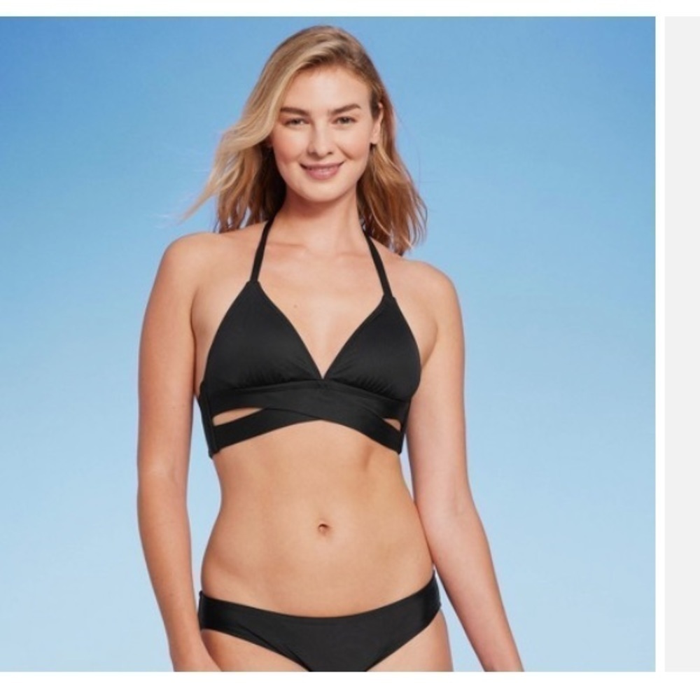 Kona Sol Black Halter Bikini Top With Cut Outs-Nwot